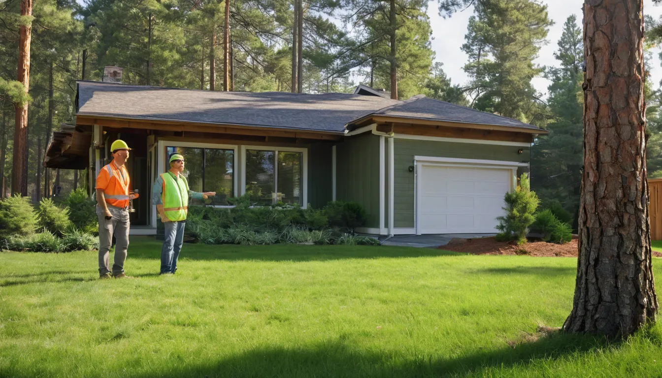 A provider checking a leaning tree near a house in the McKinney area