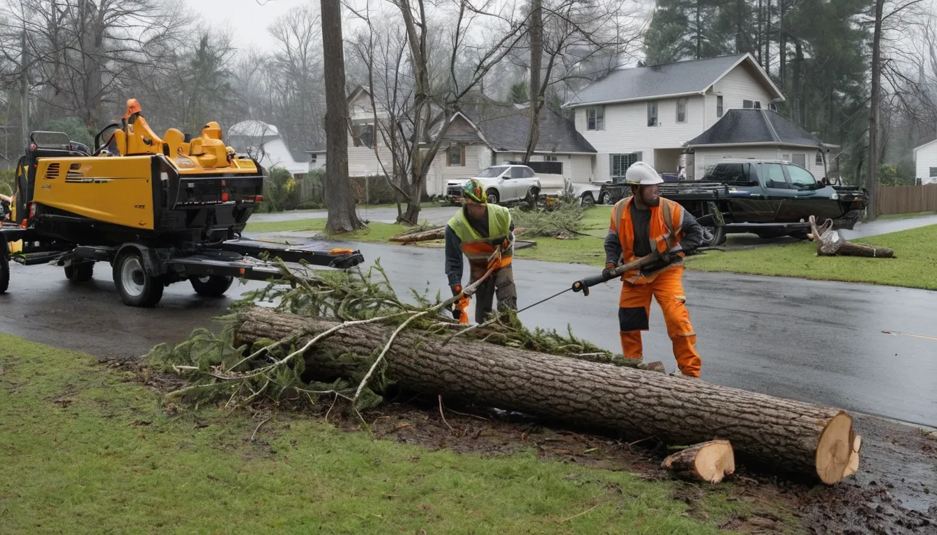 Tree providers clearing storm debris from a street in McKinney